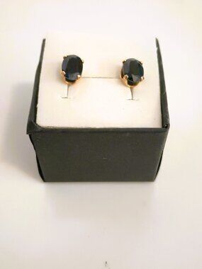 14K Gold Black Agate Post Earrings Pronged Stud Jewelry